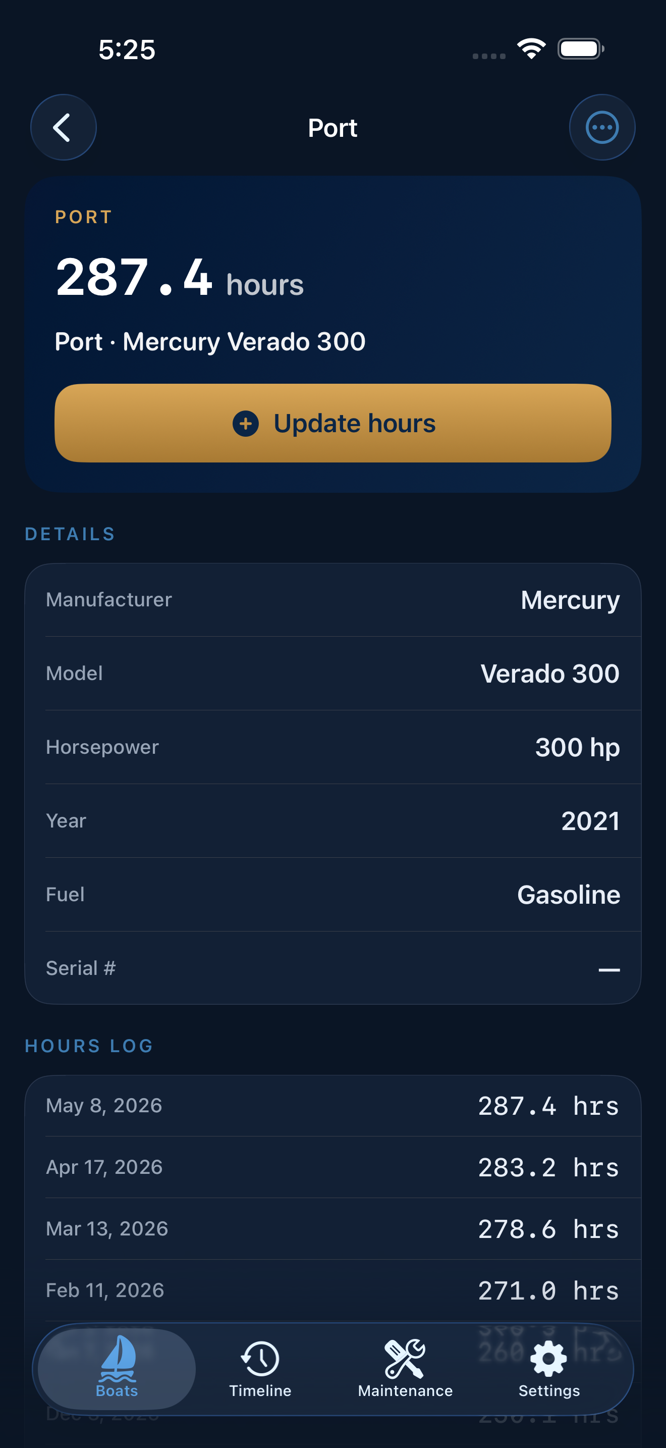 Log engine hours